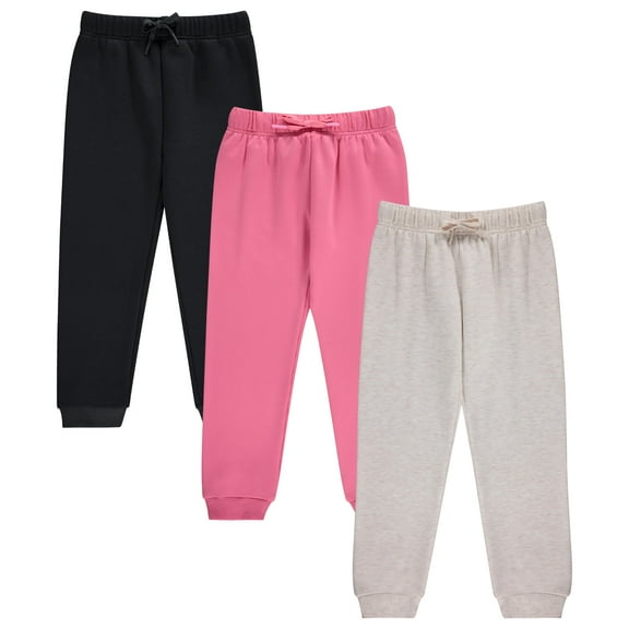 BTween Kids Girl's Fashion Stretch Waist Ultra Soft Jogger Pants Set - 3 Pack Bundle, OATM ,4/5