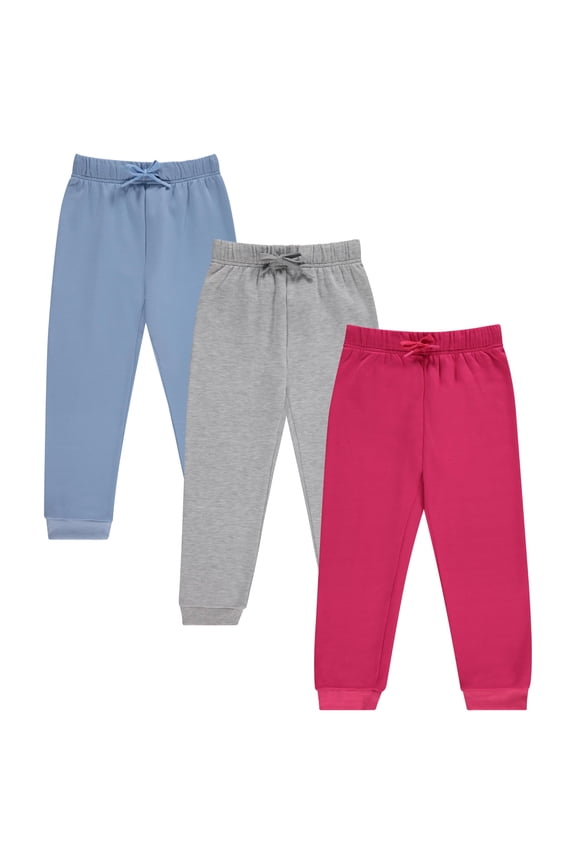 Kids Girls Fashion Stretch Waist Ultra Soft Jogger Pants Set 3 Pack Bundle, Raspb, 10-12