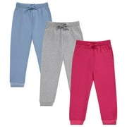 BTween Kids Girl's Fashion Stretch Waist Ultra Soft Jogger Pants Set - 3 Pack Bundle, RASPB,7/8