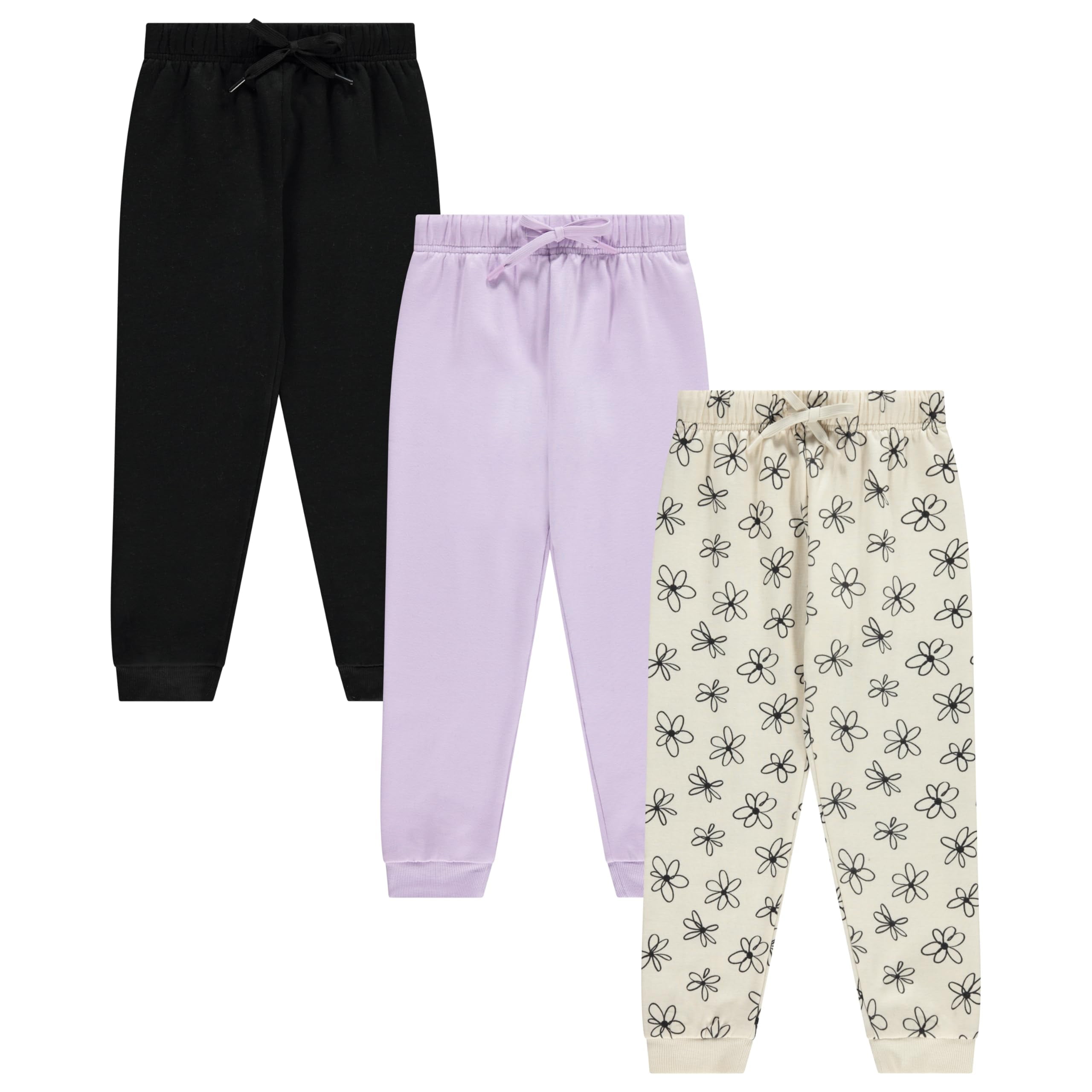 BTween Kids Girl's Fashion Stretch Waist Ultra Soft Jogger Pants Set - 3 Pack Bundle