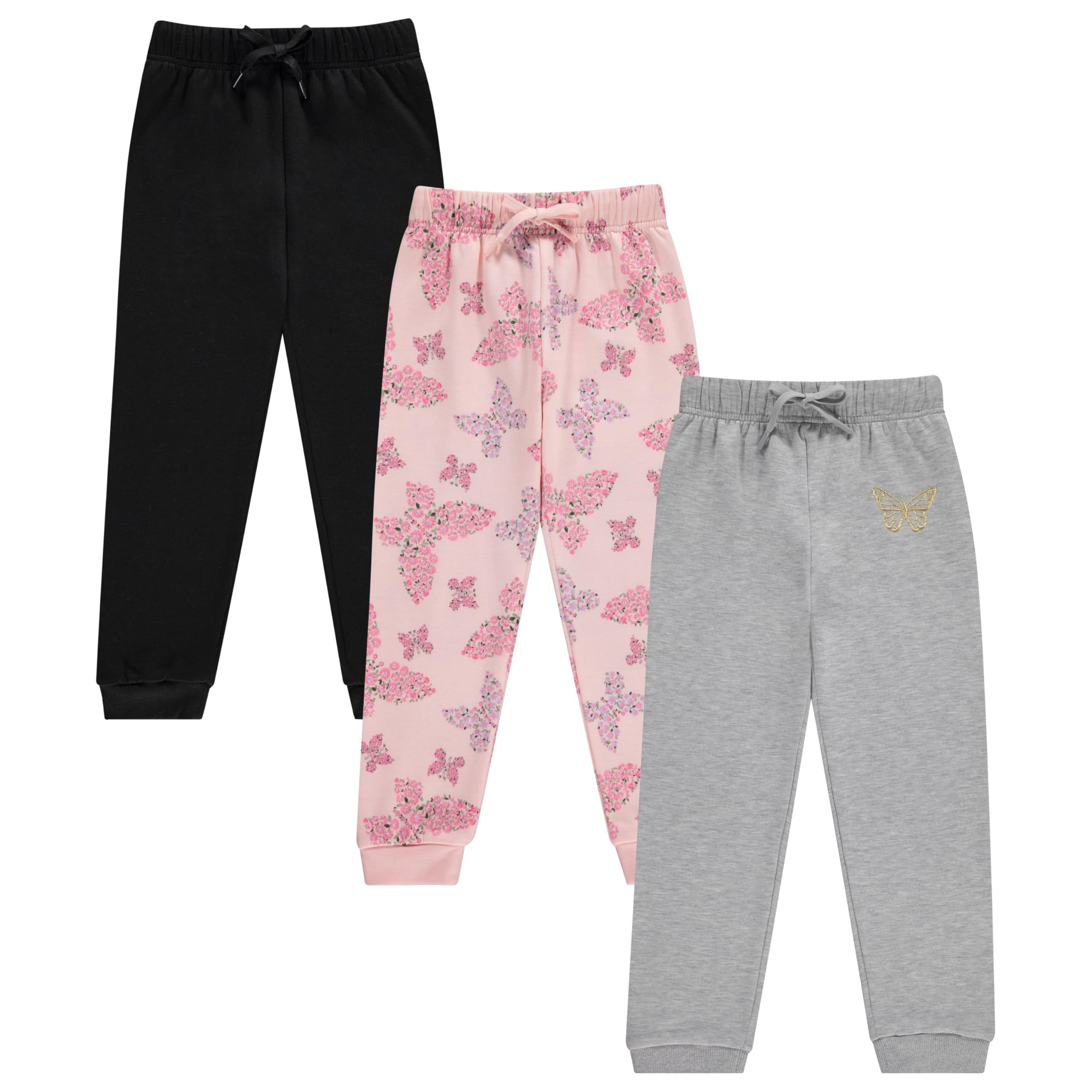 BTween Kids Girl's Fashion Stretch Waist Ultra Soft Jogger Pants Set - 3 Pack Bundle