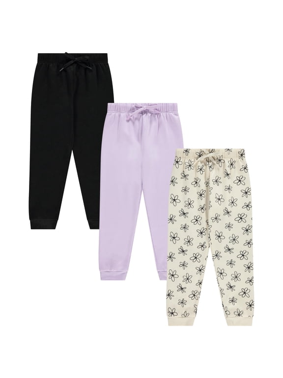 Kids Girl's Fashion Stretch Waist Ultra Soft Jogger Pants Set - 3 Pack Bundle