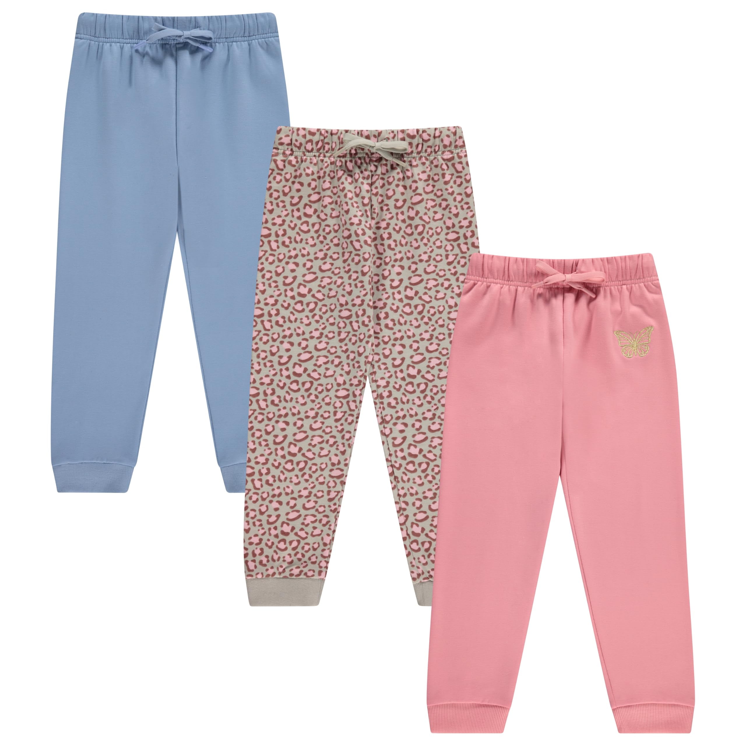 BTween Kids Girl's Fashion Stretch Waist Ultra Soft Jogger Pants Set - 3 Pack Bundle