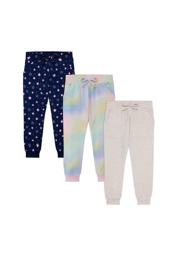 Kids Girl's Fashion Stretch Waist Ultra Soft Jogger Pants Set - 3 Pack Bundle