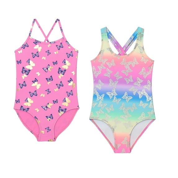 BTween Girls Multi Pack One Piece Swimwear Unique Colors and Patterns, Sizes 4-16 for Kids and Toddlers