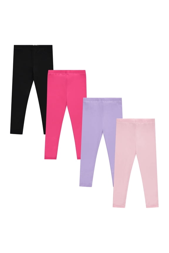 Kids Girls Fall Fashion Stretch Leggings Comfortable Bottoms Set 4 Pack Bundle