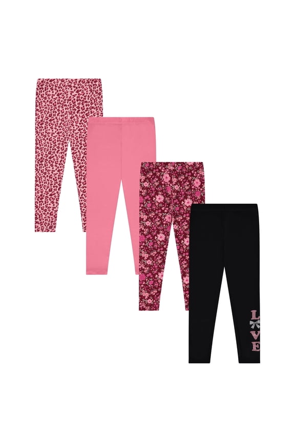 Kids Girls Fall Fashion Stretch Leggings Comfortable Bottoms Set 4 Pack Bundle
