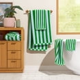 thumbnail image 1 of Beautiful by Drew Barrymore 6-Piece Stripe Hem Bath Towel Set, 100% Cotton, Green, 1 of 4