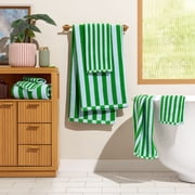 Beautiful by Drew Barrymore 6-Piece Stripe Hem Bath Towel Set, Soft 100% Cotton, Green