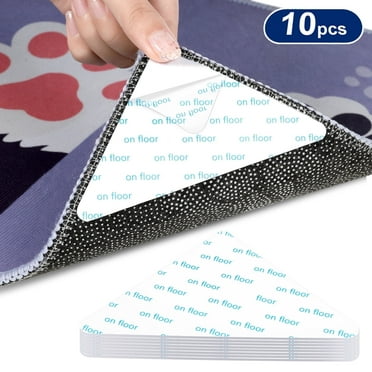 BUBABOX 10 Pcs Rug Grippers, Rug Stickers for Wood Floor, 5.3 x 4.1 Inch Double Sided Anti Curl Tape for Hardwood Floors Carpet Corners, Washable Reusable Removable Triangle Rug Tape