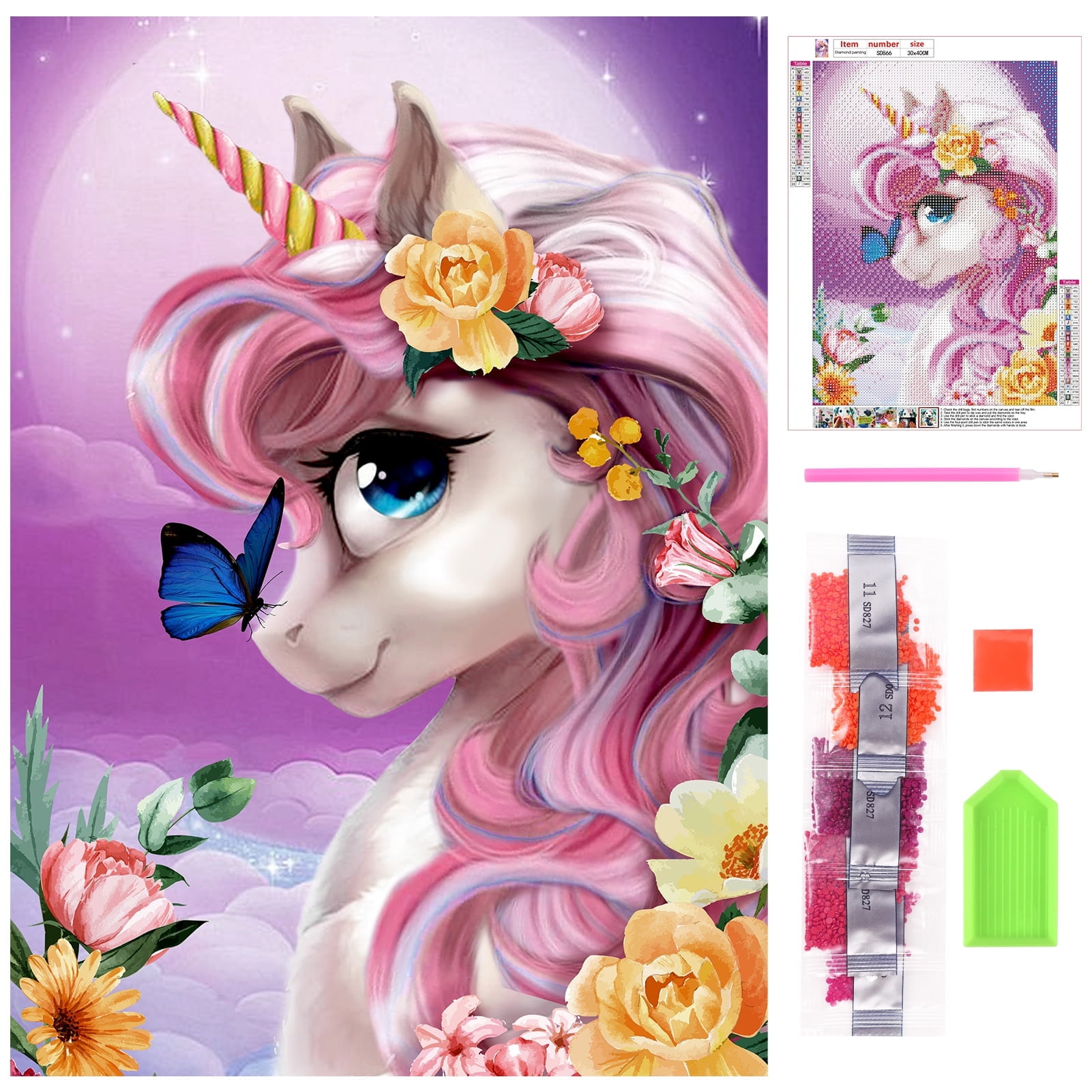 BUBABOX 5D 12*16'' DIY Unicorn Rhinestone Canvas Painting - Art Kit for All Ages (Round Diamond Gems)