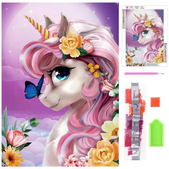 BUBABOX 12*16'' 5D Unicorn Diamond Art Painting,Full Drill Round Diamond Gem Jewel Painting Kits,for Adults Kids Beginner Home Wall Decor(12*16 Inch)