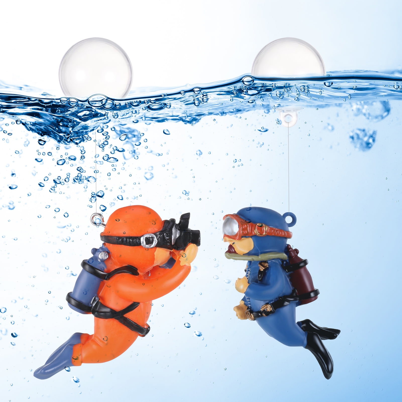 BUBABOX 2 Pack Fish Tank Decorations, Cute Little Diver Aquarium Decors
