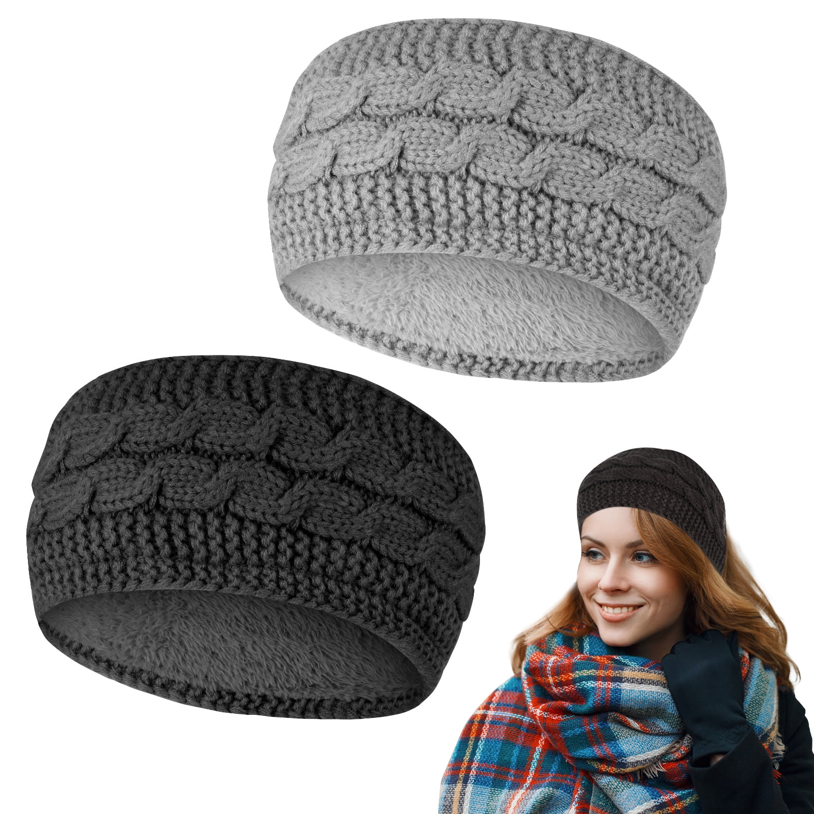 BUBABOX 2 Pack Winter Warm Headband, Ear Warmers Headband, Women