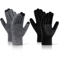 thumbnail image 1 of BUBABOX 2 Pairs Winter Knit texting Gloves for Adult, Non-slip Touchscreen Gloves Unisex, Mens Winter Thermal Driving Gloves for Driving,Running,Driving,Hiking(grey,black), 1 of 9