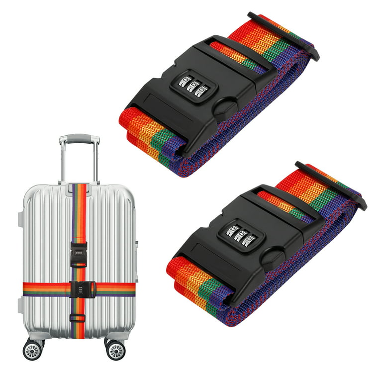 BUBABOX 2 Pcs Luggage Strap with 3 Digit Resettable Lock, 79 Inch Rainbow  Luggage Belt Strap for Suitcases TSA Approved, Adjustable Luggage Belt with