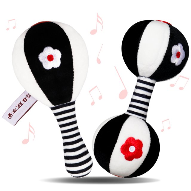 BUBABOX 2Pcs Baby Dumbbell Toy Rattle Set Black and White Soft Rattles