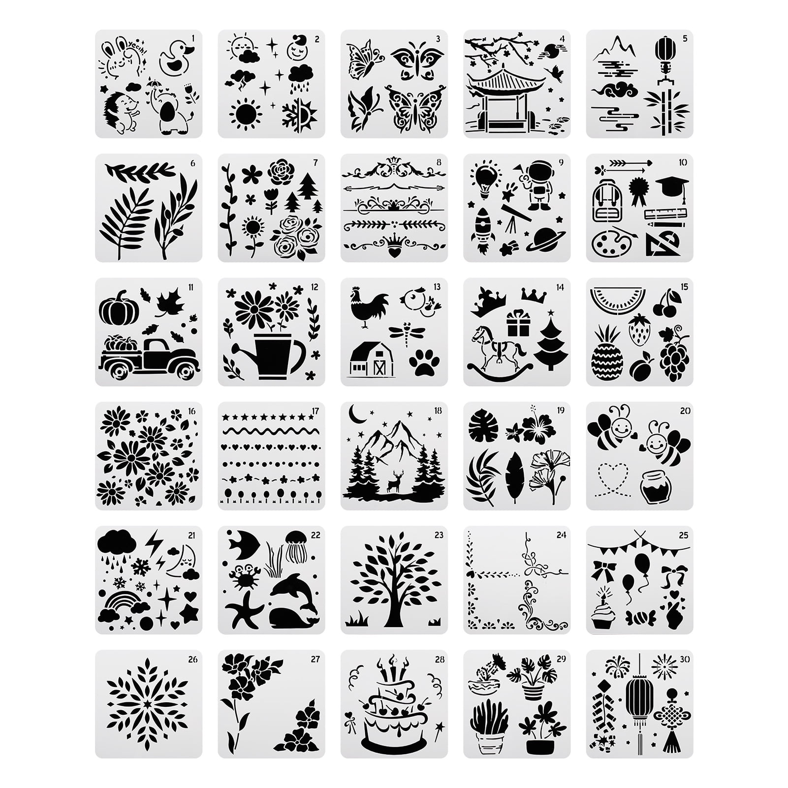 BUBABOX 30 Pcs Drawing Stencils for Kids,5.12*5.12'',Reusable  Stencil,Butterfly Flower Bee Stencil,DIY Stencils for Painting on  Wood,Drawing Template