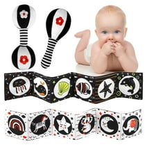 BUBABOX 3Pack Baby Rattle Toy Sensory Black and White High Contrast Soft Book, Baby Dumbbell Toy Rattle Black and White Soft Rattles for Newborn Baby Toys 0 3 6 9 12 Months Boys Girls Gift