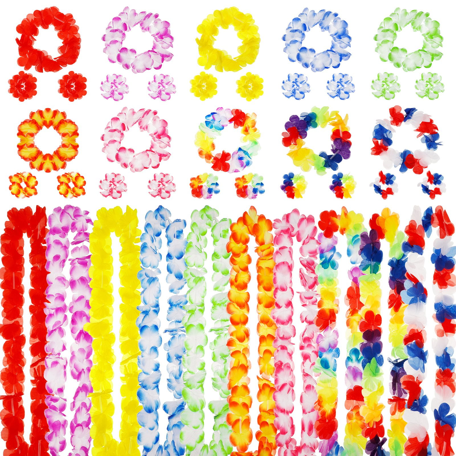 BUBABOX 40 Pack Hawaiian Flower Leis,41 Inch Tropical Luau Party Supplies Flower Hair Clip and Elastic Wristbands for Hawaii Decorations,Beach Theme Party Decorations(Multicolor) - image 1 of 8