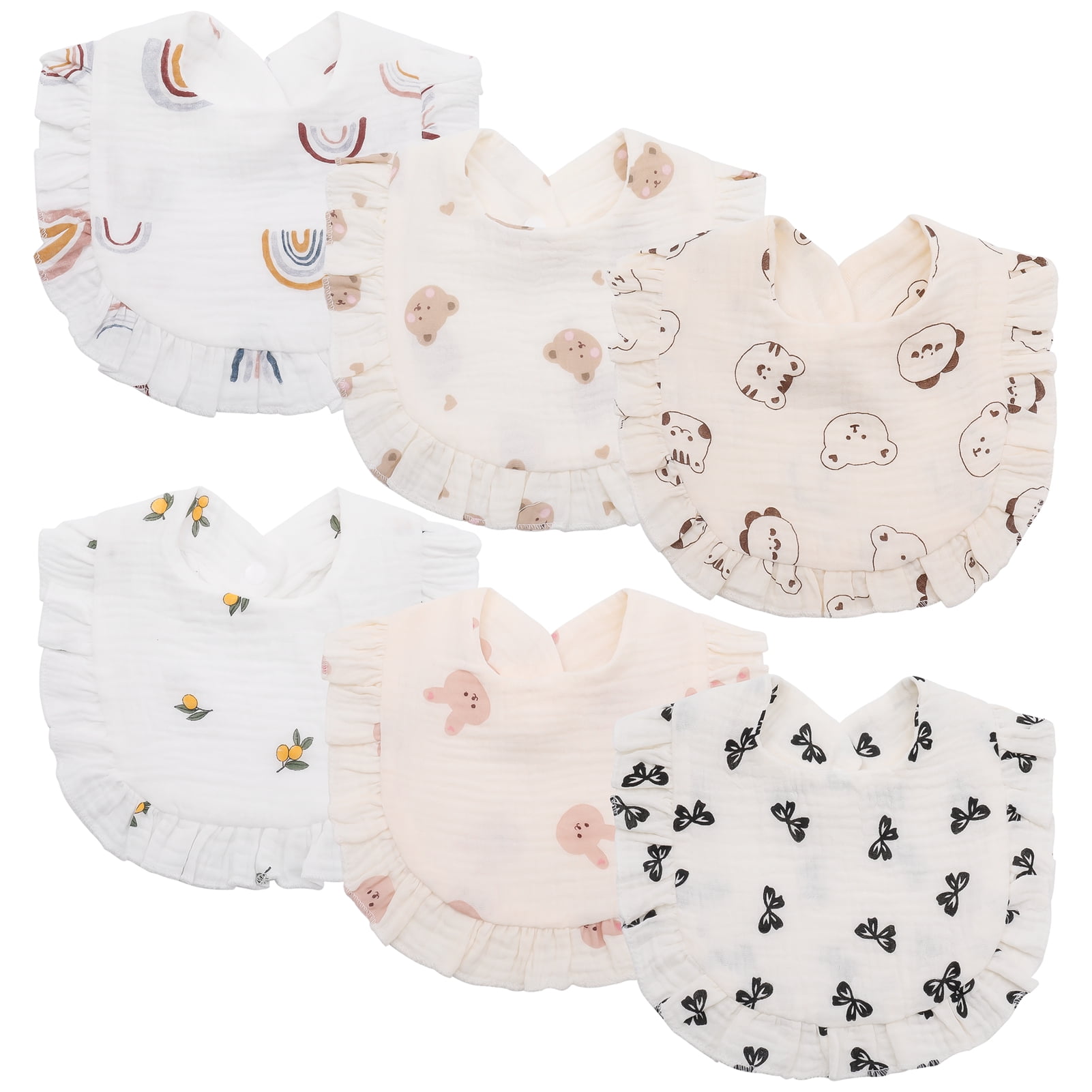 BUBABOX 6 Pcs Baby Snap Muslin Bibs, Cotton Bandanas Bibs for Girl