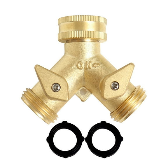 BUBABOX Garden Hose Splitter 2 Way, Heavy Duty Brass Connector Tap Splitter, Y Splitter 2 Valves with 2 Extra Rubber Washers(A Style)