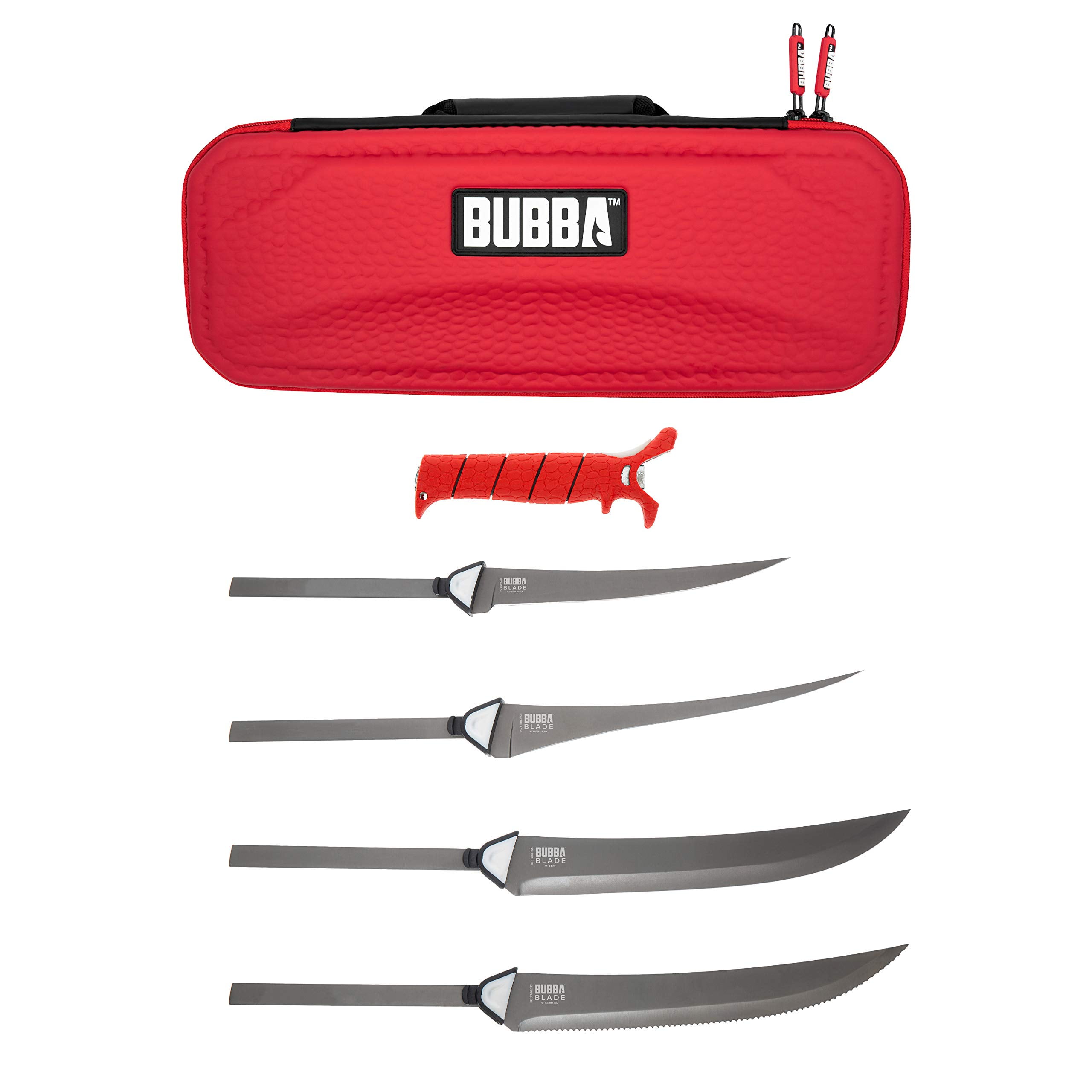 BUBBA Multi-Flex Interchangeable Blade, with Non-Slip Grip Handle, 4  Ti-Nitride S.S. Coated Non-Stick Blades and Case for Fishing 