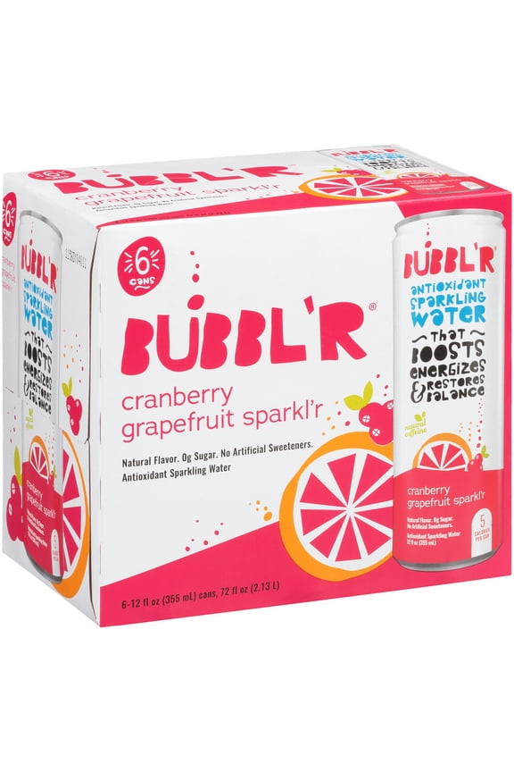 Antioxidant Sparkling Water, Cranberry Grapefruit Sparkl'r, 12 fl oz, 6 Pack Cans