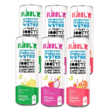 BUBBL'R Antioxidant Sparkling Water, Variety Pack (twisted elixi'r, pitaya berry nect'r, lemon lime twist'r), 12 Fluid Ounce Cans ( 6 Pack)