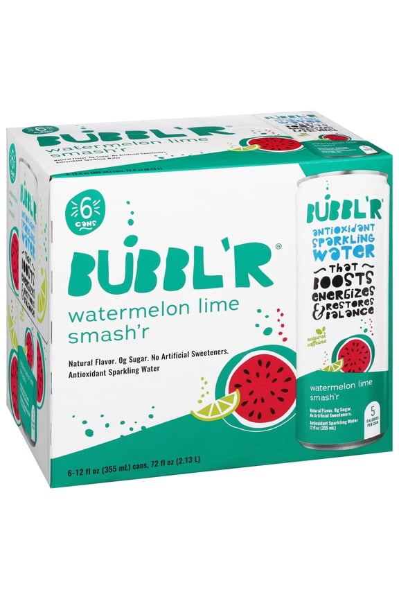 Antioxidant Sparkling Water, Watermelon Lime Smash'r, 12 fl oz, 6 Pack Cans