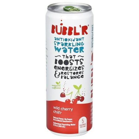 BUBBL'R Antioxidant Sparkling Water, wild cherry chill'r, 12 fl oz Can