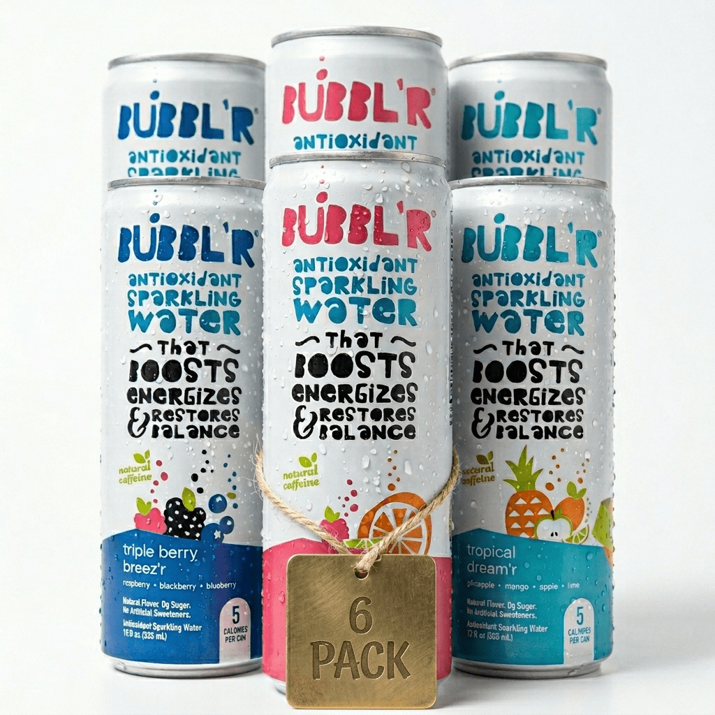 BUBBL'R Sparkling Water Variety Pack, 12 fl oz, Tropical Dream’r, Triple Berry Breez’r, Twisted Elix’r, Refreshing Flavored Sparkling Beverage, 6 Count
