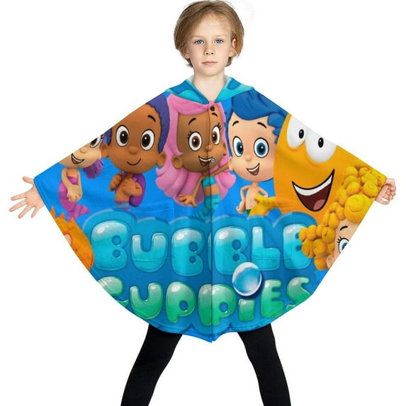 BUBBLE GUPPIES Kids Flannel Wearable Blanket, Warm Shawl Blanket Comfy Poncho Soft Cozy Throw Blanket Hoodie for Boys Girls Birthday Gifts