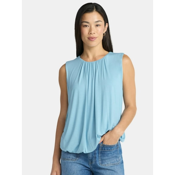 Time and Tru Women's Sleeveless Bubble Hem Top, Sizes XS-XXXL