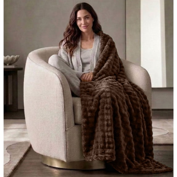 Cozy Haven Luxury Bubble Plush Oversized Couch Throw Blanket, Chocolate, 50 x 72 in