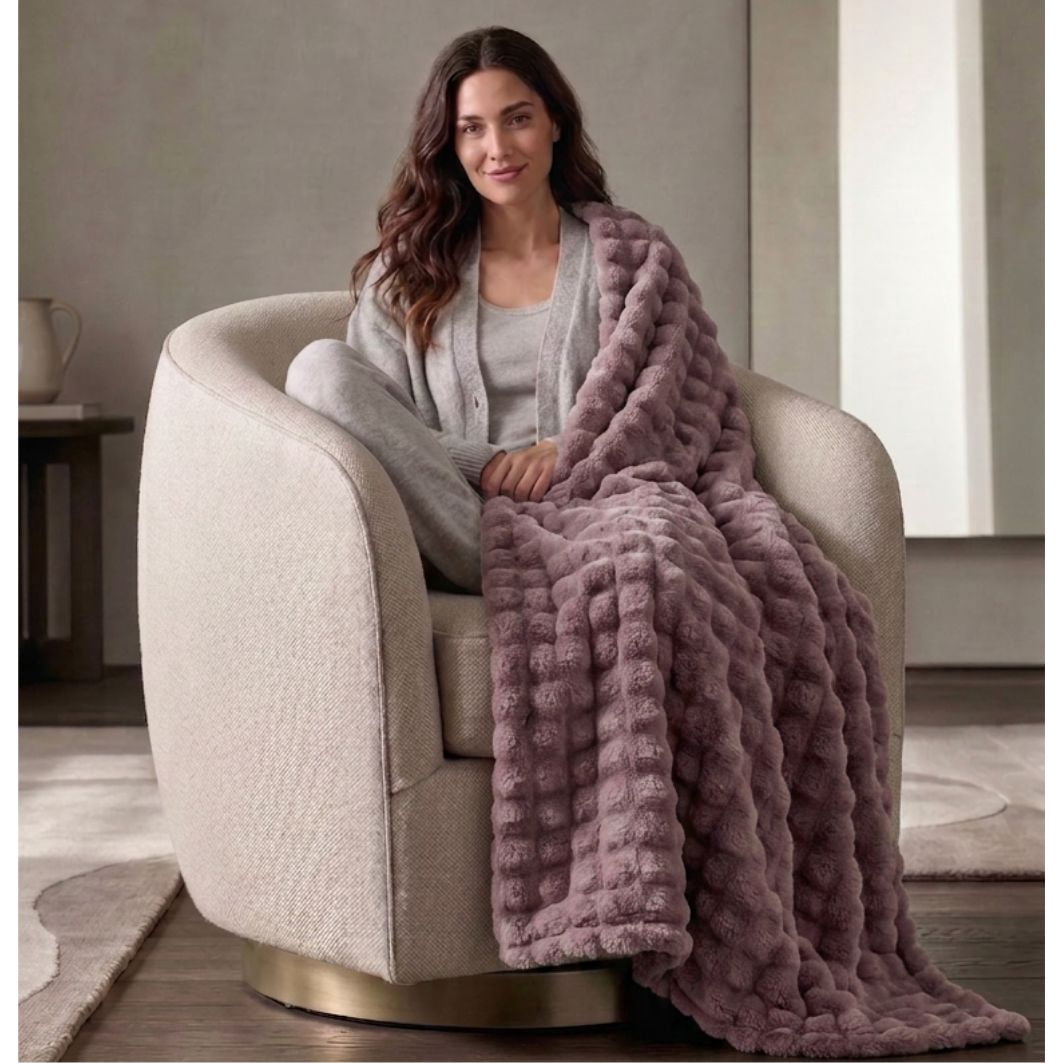 Cozy Haven Luxury Bubble Plush Oversized Couch Throw Blanket, Rose, 50 x 72 in