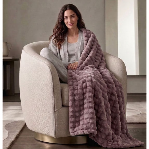 Cozy Haven Luxury Bubble Plush Oversized Couch Throw Blanket, Rose, 50 x 72 in