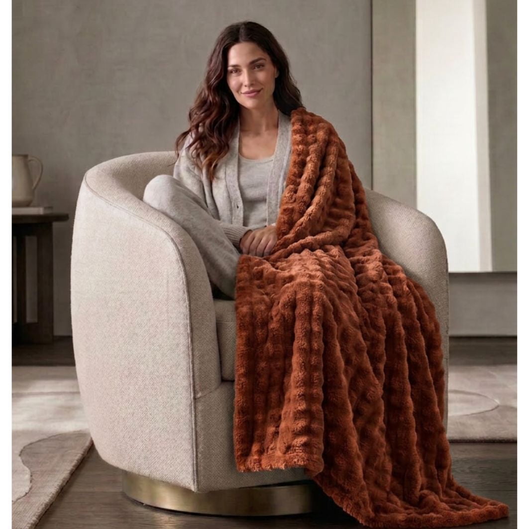 Cozy Haven Luxury Bubble Plush Oversized Couch Throw Blanket, Rust, 50 x 72 in