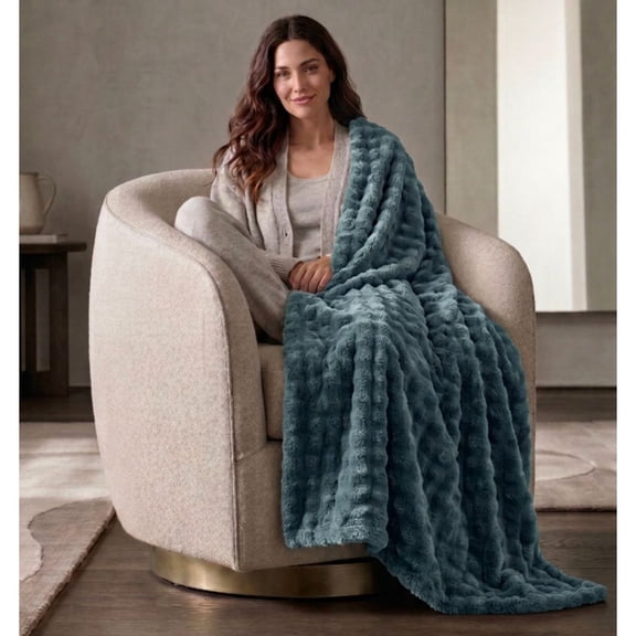 Cozy Haven Luxury Bubble Plush Oversized Couch Throw Blanket, Teal, 50 x 72 in