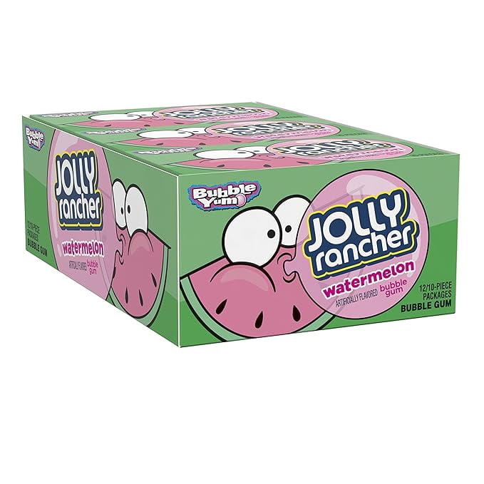 BUBBLE YUM JOLLY RANCHER Watermelon Flavored Gum, 10 Piece (Pack of 12)