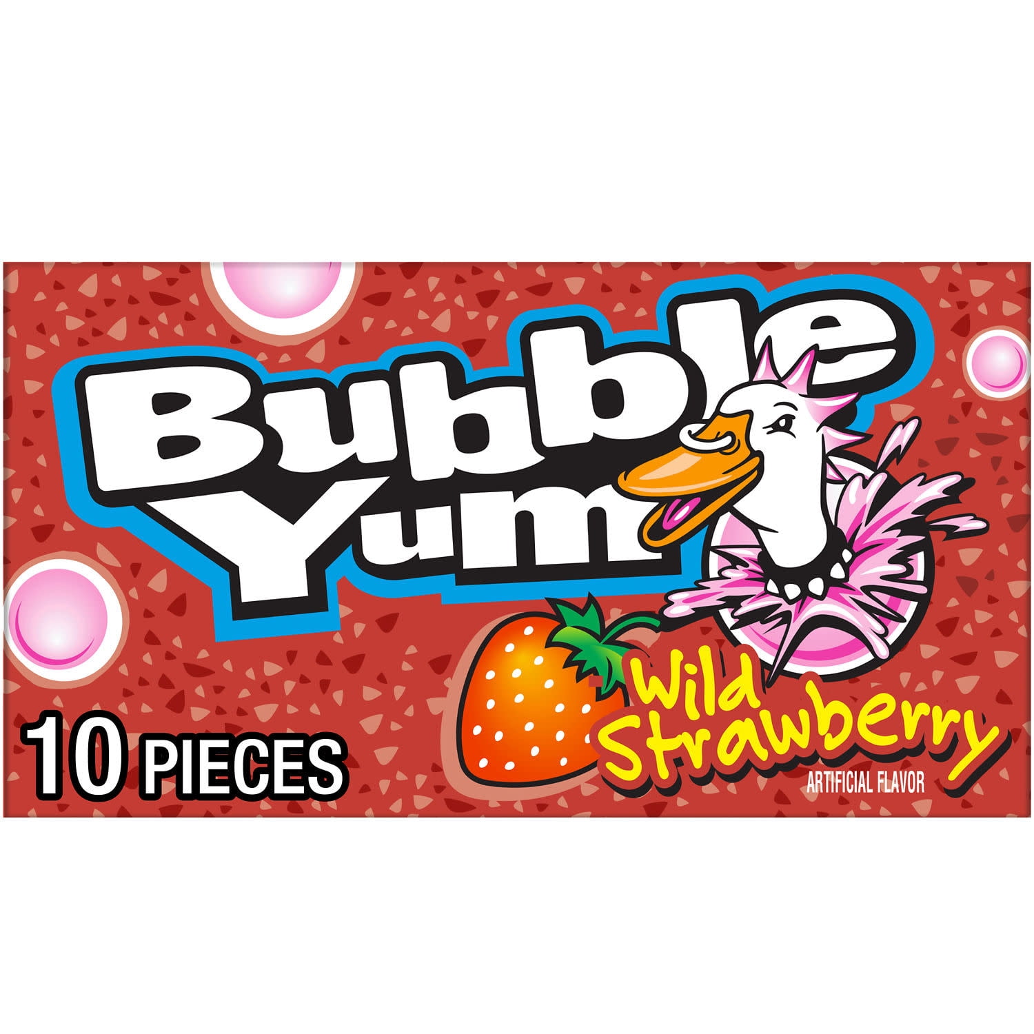 Bubble Yum Wild Strawberry Flavored Chewy Bubble Gum, Pack 2.82 Oz