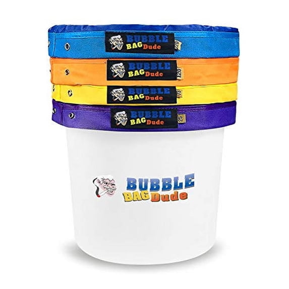 BUBBLEBAGDUDE Bubble Bags 5 Gallon 4 Bag Set Herbal Ice Essence Extraction Bag Kit with 10 x 10? (25 Micron) Pressing Screen and Storage Bag