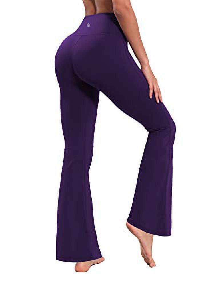 BUBBLELIME 29/31/33/35/37 4 Styles Women's High Waist Bootcut Yoga  Pants - Basic Nylon_EGGPLANTPURPLE S-31 Inseam