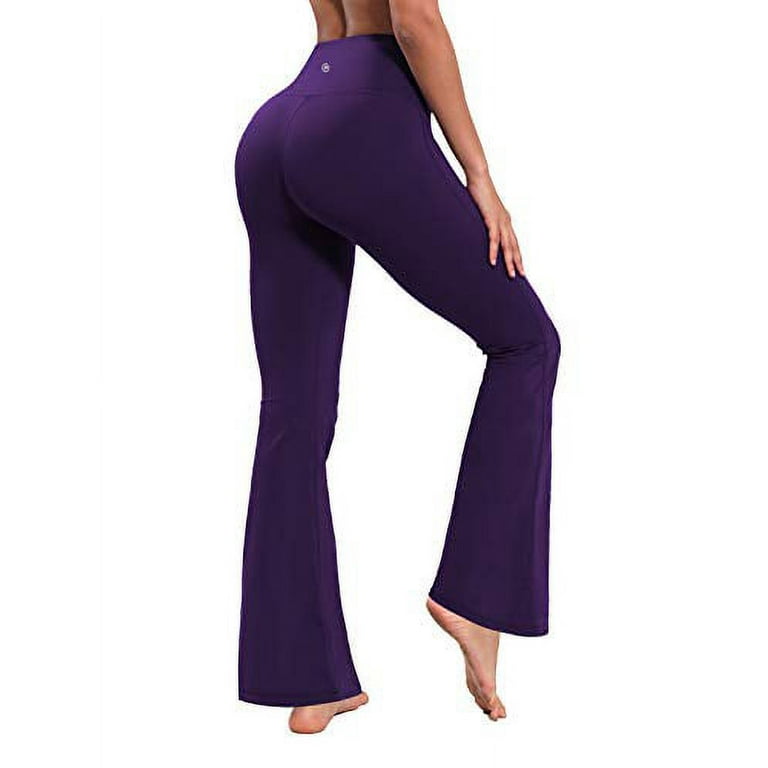 BUBBLELIME 29/31/33/35/37 4 Styles Women's High Waist Bootcut Yoga  Pants - Basic Nylon_EGGPLANTPURPLE S-31 Inseam