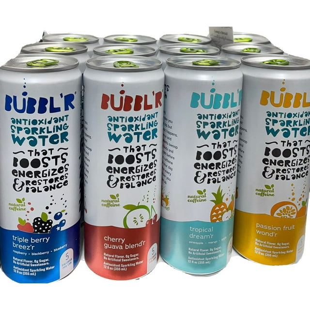 BUBBLR 12 Pack, Triple Berry Breezr, Wild Cherry Chillr, Tropical Dreamr, Watermelon Lime