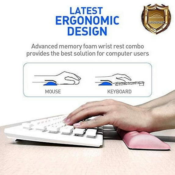 BUBM Keyboard Wrist Rest Support Pad, Memory Foam Upgraded Hand Support with Non Slipping Rubber Base, Ergonomic Arm Stand for Office, Gaming, Home, Computer, Mac (Pink Keyboard Wrist Rest)