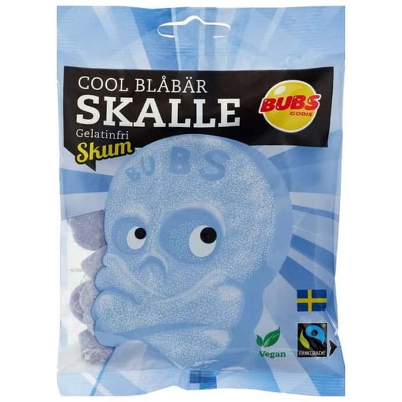2 Bags x 90g of Bubs Godis Cool Hallonskalle Skum - Original - Swedish - Sour - Cool Raspberry Skull Foam - Gelatine Free - Wine Gums - Candy