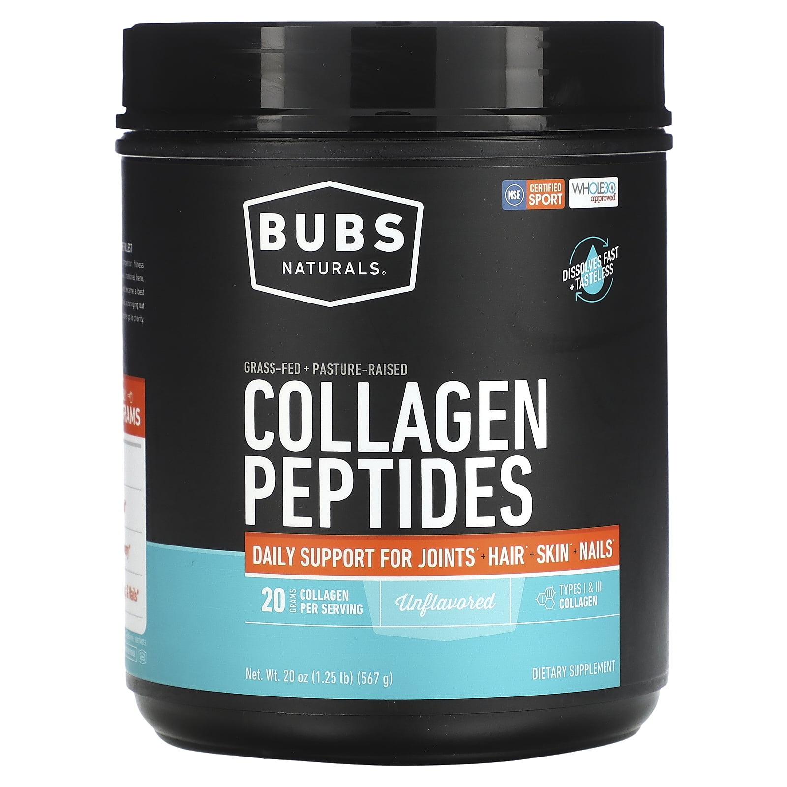 BUBS Naturals Unflavored Collagen Peptides Powder Best Proteins for