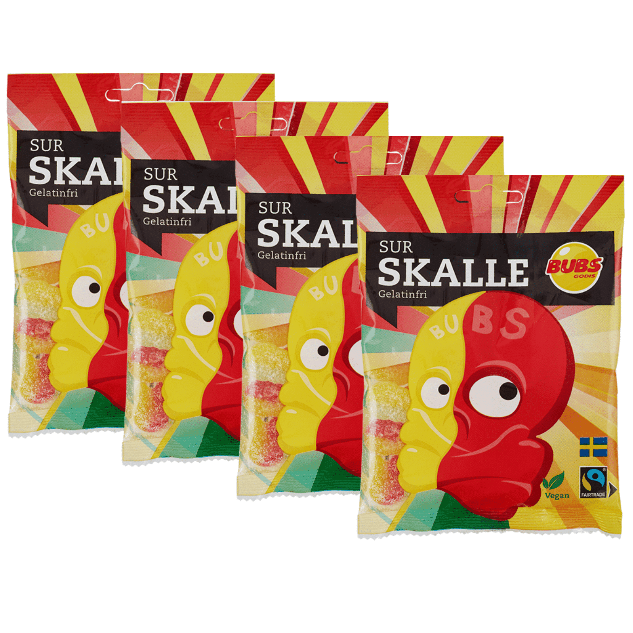 BUBS Sour Skull Candy - Vegan, Palm Oil-Free, Fruity Sour Gummies (Pack of 4)