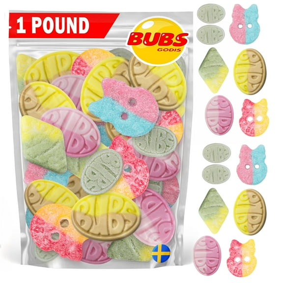 BUBS Swedish Candy Mix 1 lb - Authentic Sweet and Sour Swedish Gummies - Gelatin-Free Vegan Gummy Candy Assortment, Imported from Sweden - Foam Candy - Big Ovals, Dizzy Skulls, Tutti Frutti and More